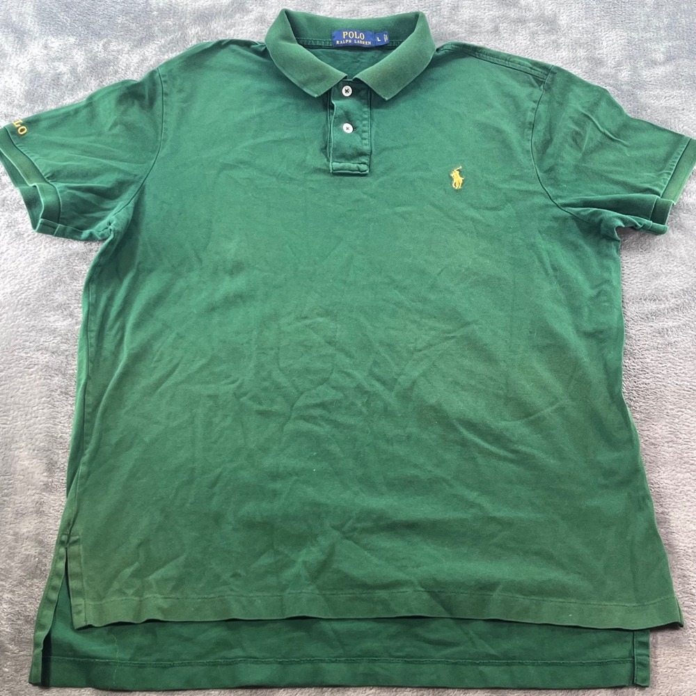 Polo Ralph Lauren Mens Green Cotton Pique Short Sleeve Polo Shirt Large Logo
